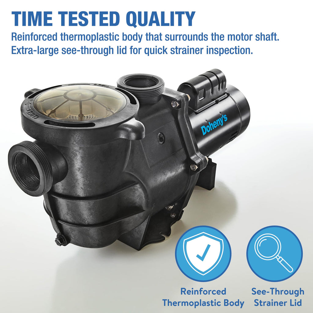 Doheny's Inground Swimming Pool Pro Pump | 1 HP, 115V/230V, 83 GPM | Self-Priming, Heavy-Duty, Low-Noise, High-Efficiency | Stainless Steel Shaft, Reinforced Thermoplastic, CSA & ETL Certified