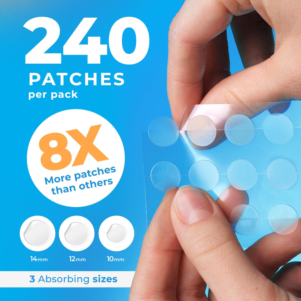 PatchRx Pimple Patches for Face (240 Patches), Hydrocolloid Acne Patches with Tea Tree Oil, Pimple Stickers - Acne Pimple Patches For Face - Zit Patches