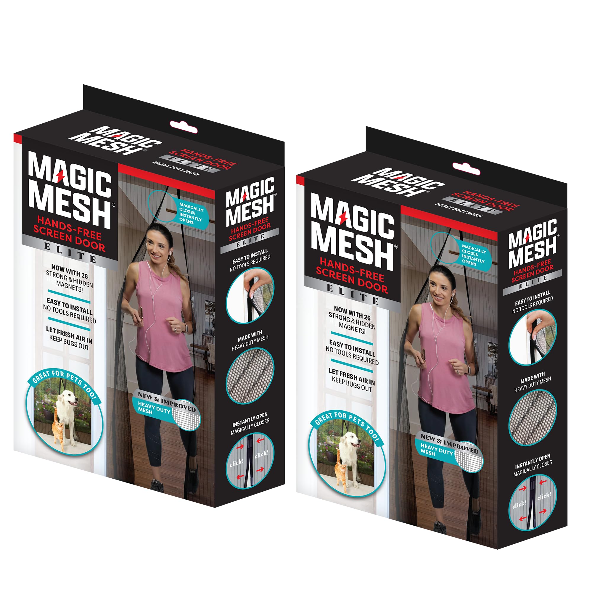 Magic Mesh Elite | Magnetic Screen Door, Heavy Duty, Magnetic Closure, Door Net, Patio Screen, Sliding Door Screen, Bug Screen for Doorways, Kid & Pet Friendly | Size 39" x 83" (Pack of 2)