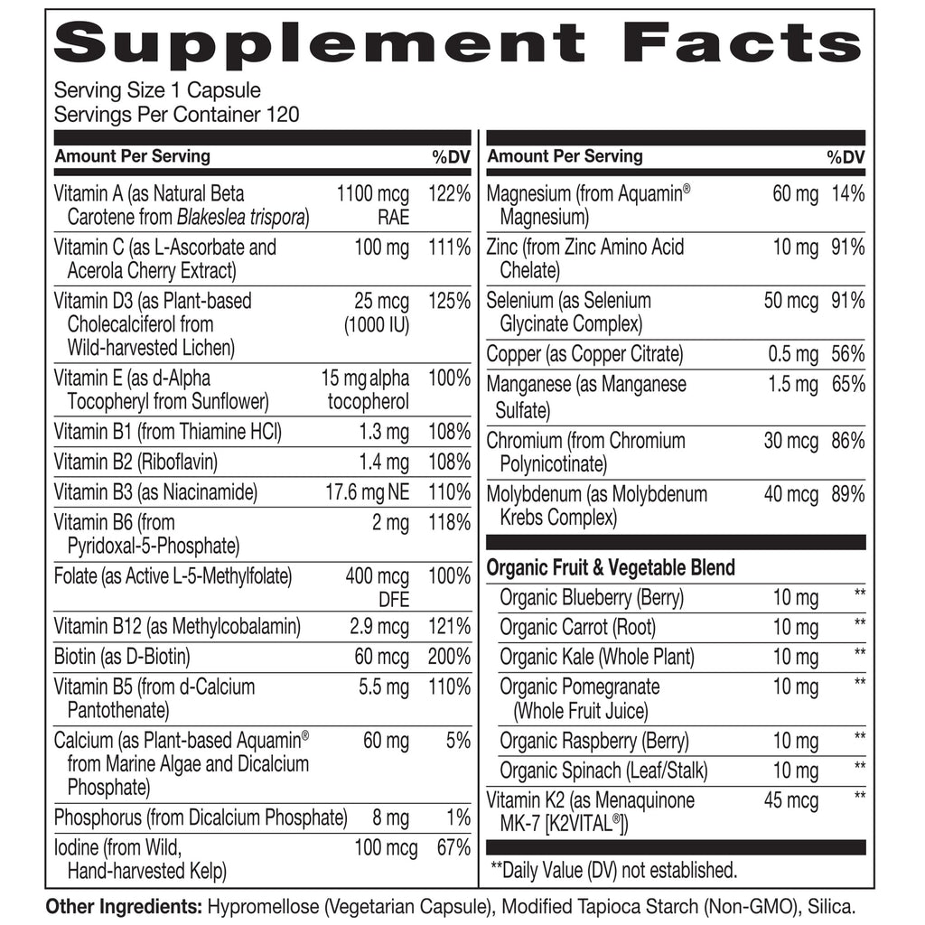 NATURELO Mens Multivitamins for Men 50+ - One Daily Multivitamin for Men with Vitamins, Minerals & Organic Whole Foods, Boost Energy & Health, Non-GMO, 120 Vegetarian Capsules
