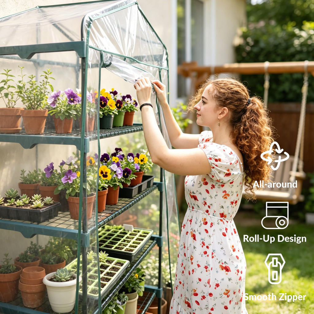 KOL 27x19x76 in PVC Cover 5-Tier Mini Greenhouse, Indoor Outdoor