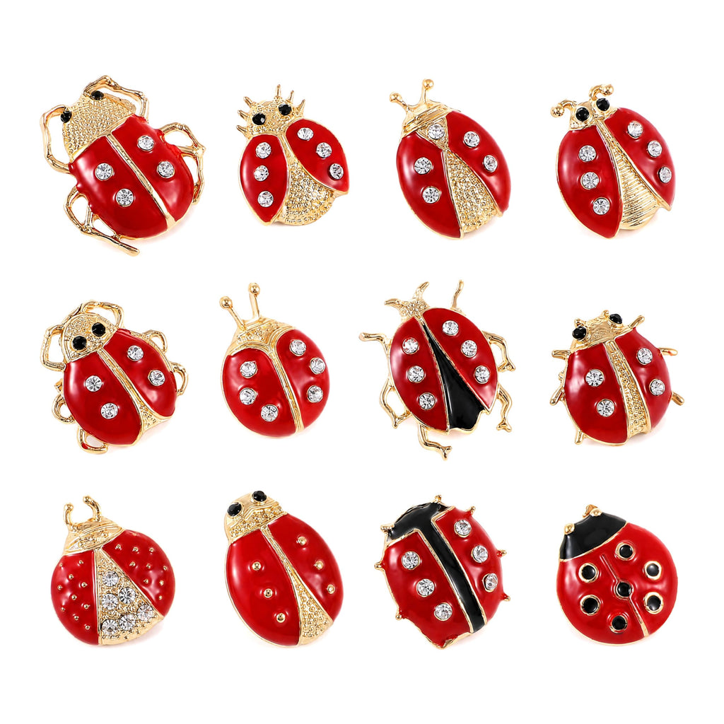 WRITWAA 12 Pcs Ladybug Brooch Pins Set for Women and Girls