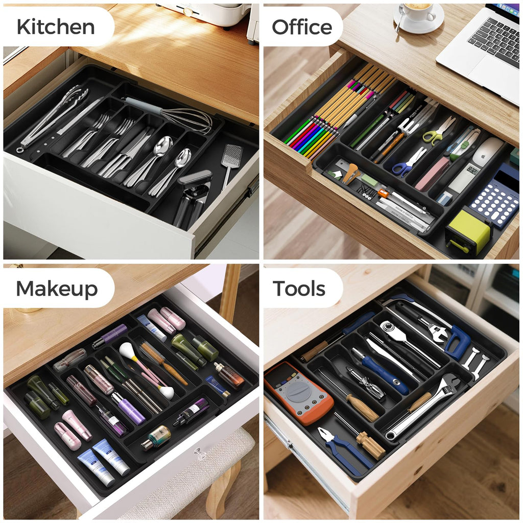 ukeetap Extra Large Expandable Silverware Organizer, Flatware Tray, Black