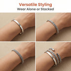 KUDANLONG Silver Cuff Bracelets for Women, Stainless Steel Stackable Bangle