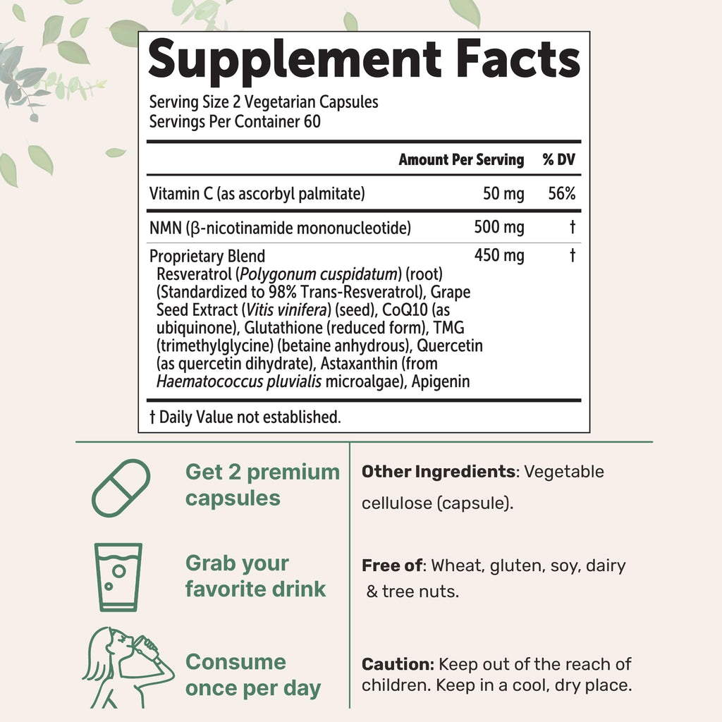 Micro Ingredients NMN Complex 1000mg Per Serving, 120 Veggie Capsules | 10-in-1 with Nicotinamide Mononucleotide, Resveratrol, CoQ10, Quercetin & Glutathione | NAD+ Supplement Precursor | Filler Free