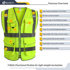 JKSafety 9 Pockets Class 2 High Visibility Zipper Front Safety Vest With Reflective Strips, Yellow Meets ANSI/ISEA Standards (3X-Large-150-Yellow)