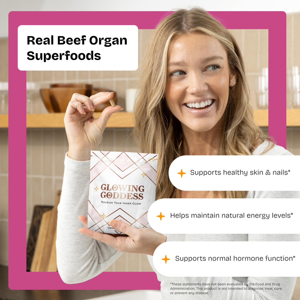 Glowing Goddess Female-Optimized Beef Organ Superfood (Beef Ovary Uterus, Liver, Kidney, Heart, & 6 More) - 100% Grass Fed & Finished, Pasture Raised Cattle, 3rd Party Tested - Nourish Your Inner Glow