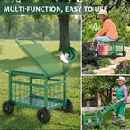 Garden Cart with Seat,3-in-1 Rolling Seat with Wheels for Seniors Gardening