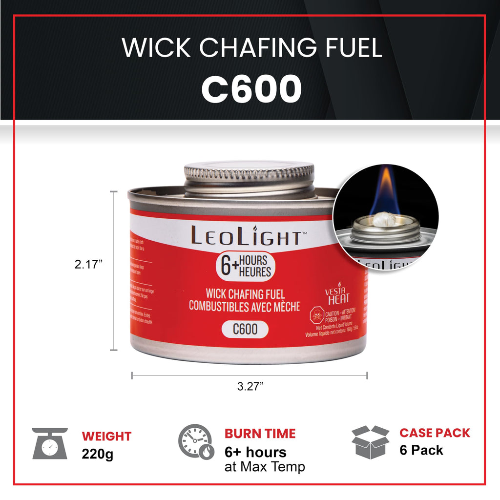 6 Pack Chafing Fuel 6 Hour Burn – Odorless, Smokeless & Spill-Proof Wick, 7oz Food Warmer Fuel for Chafing Dish Buffet Set & Catering Use, LeoLight