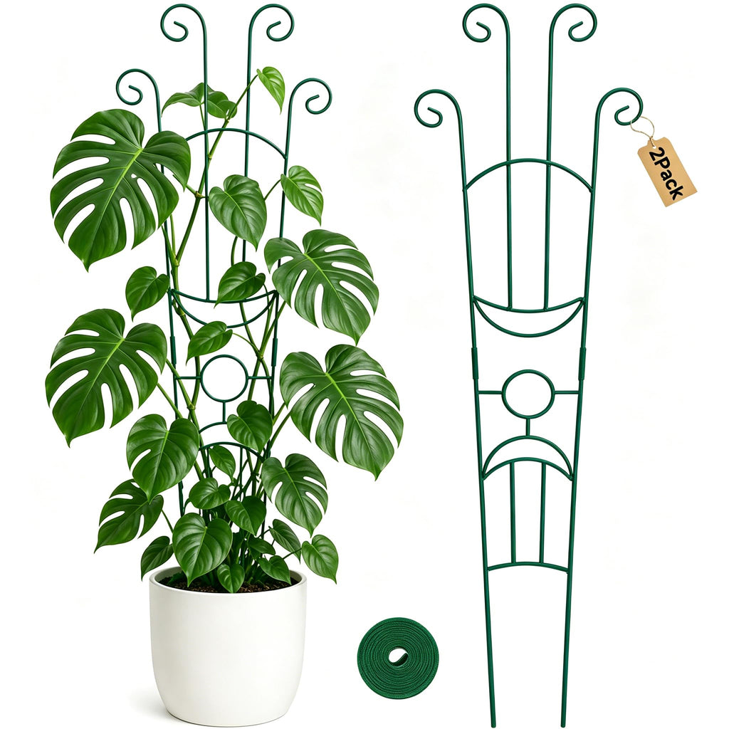 KINGLAKE Plant Trellis for Climbing Plants Indoor Outdoor - 2 Pack 32.7 Inch Green Expandable Metal Garden Trellis for Potted Climbing Plants Support Flower Vine Ivy Monstera Houseplant with Tape