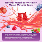 Iron Supplement for Women & Men Gummies, Multivitamin Blood Builder Iron Supplement with Folate Vitamin C B12 B6 Zinc for Adults & Kids - Energy Support - Mixed Berry Flavor, Vegan 60 Gummies