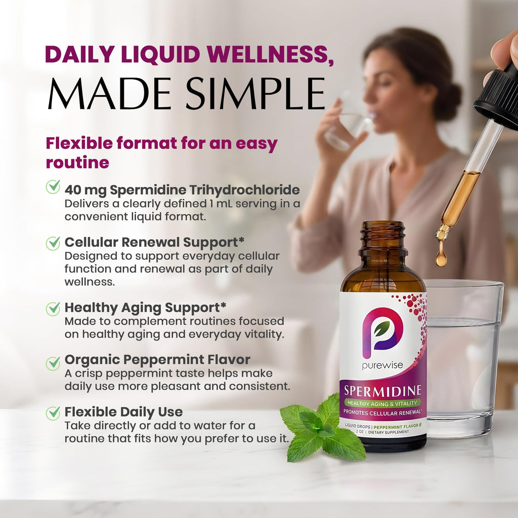 Spermidine Liquid Drops — 99.5% Pure | Double-Potency 40 mg | Cellular Renewal & Healthy Aging Support | Organic Peppermint Flavor | Pure Bioavailable Polyamine Supplement — 2 fl oz