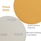Aiyard 6-Inch No-Hole Hook and Loop Sanding Discs 220-Grit, Random Orbital Sandpaper for Automotive and Woodworking, 100-Pack