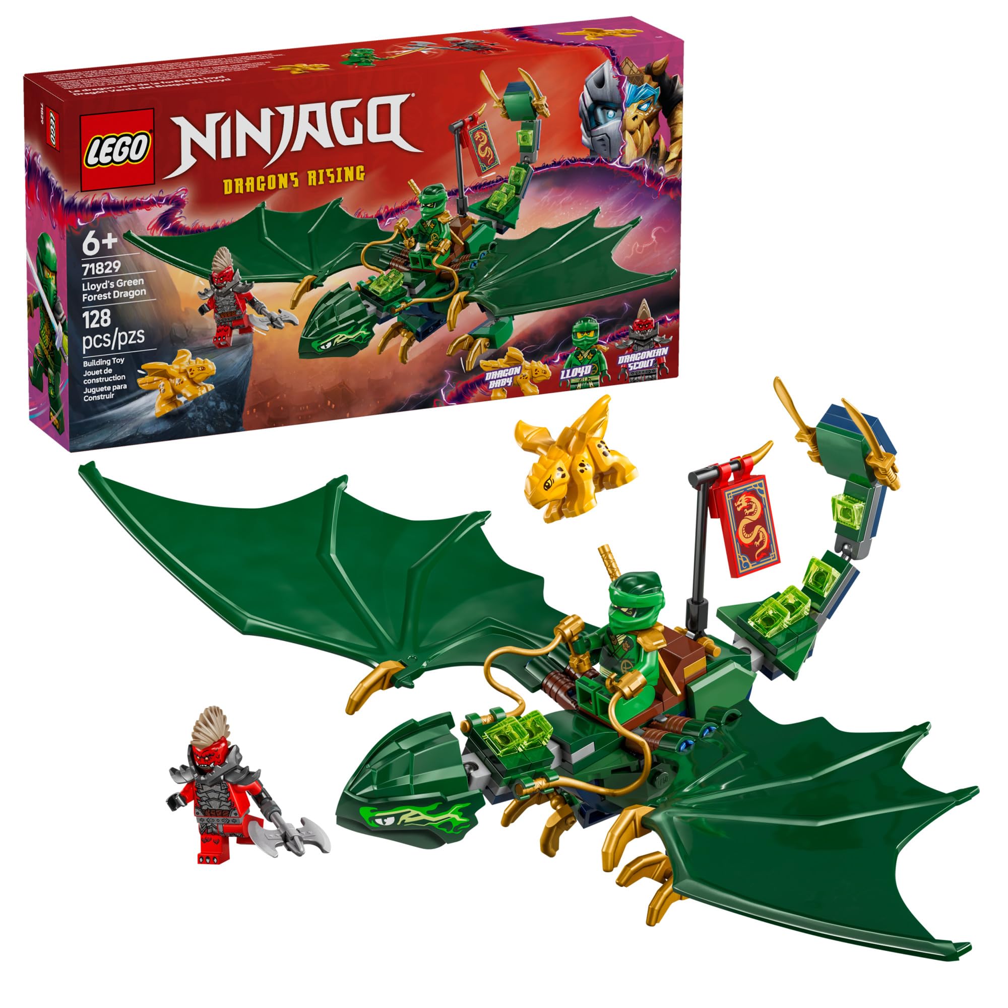 LEGO NINJAGO Lloyd's Green Forest Dragon Toy - Pretend Play Building Toy for Boys and Girls, Ages 6+ - Birthday Gift for Kids - Dragon Figurine with 2 Minifigures for Kids - 71829
