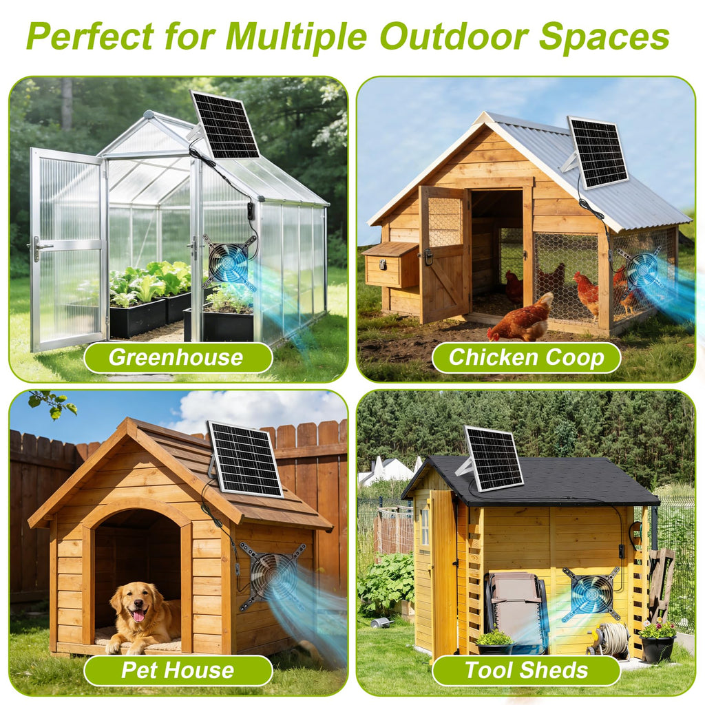 7.1" Solar Powered Exhaust Fan, 16.5 ft Cord + 25W Solar Panel Greenhouse Ventilation Fan, 3800RPM IPX7 Waterproof Solar Vent Fan for Chicken Coop, Shed, Dog House, Outdoor Intake & Exhaust