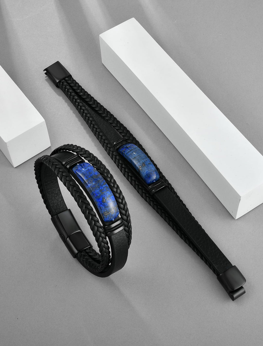 Starnny Lapis Lazuli Bracelets for Men Leather Black Bracelet