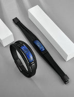 Starnny Lapis Lazuli Bracelets for Men Leather Black Bracelet