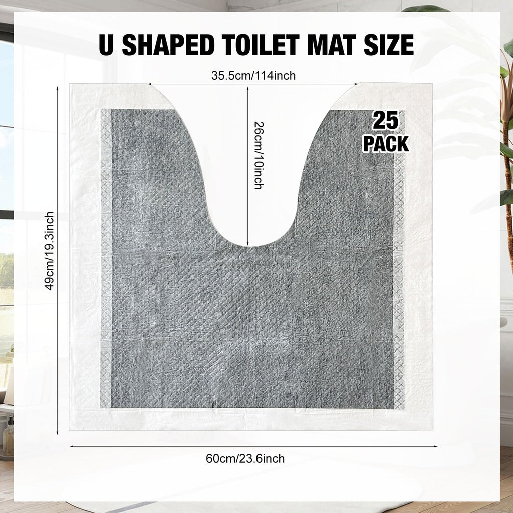 25 Pack Disposable Toilet Mats Absorbent Toilet Floor Protector from Urine U-Shape Toilet Training Rug Waterproof Non-Slip Bathroom Potty Training Mats Toilet Commode Mat for Children Adult (Gray)