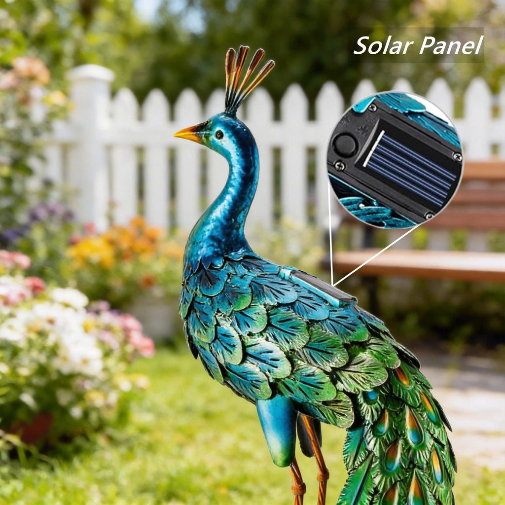chisheen Outdoor Solar Peacock Decor Garden Statue Metal Yard Art Sculpture