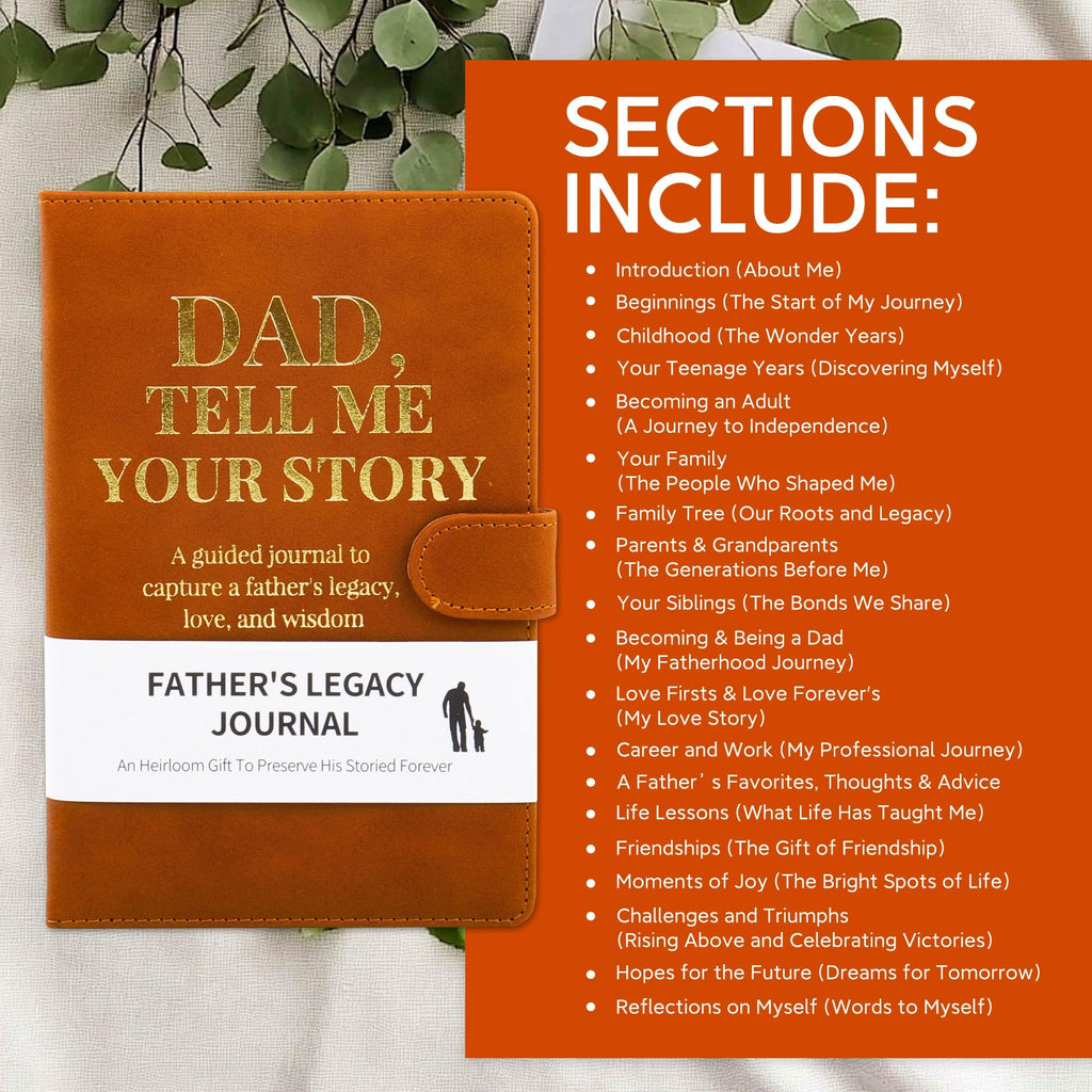 Dad Tell Me Your Life Story Leather Journal (Hardcover) - A Family Heirloom Keepsake with + 275 Prompts to Share His Life Story Book and Memories, Father's Day, Christmas Gift from Daughter & Son