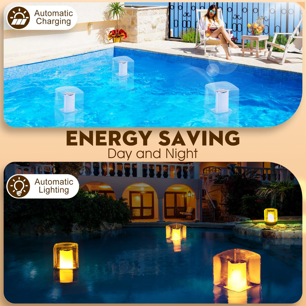 LanPool Floating Pool Lights, Solar Flame Pool Lights Waterproof, Square Pool Light, Glow in The Dark Light Up Swimming Pools Accessories,Floating Solar Light for Pools Pond Outdoor-2PCS