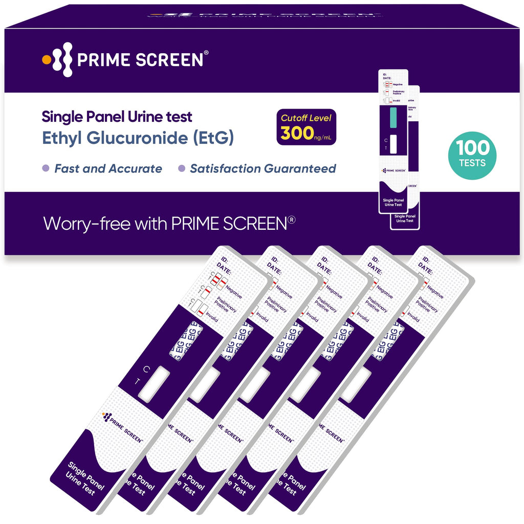Prime Screen Alcohol ETG Urine Test 100 Pack - at Home Rapid Testing Dip Card Kit - 80 Hour Low Cut-Off 300 ng/mL - WETG-114