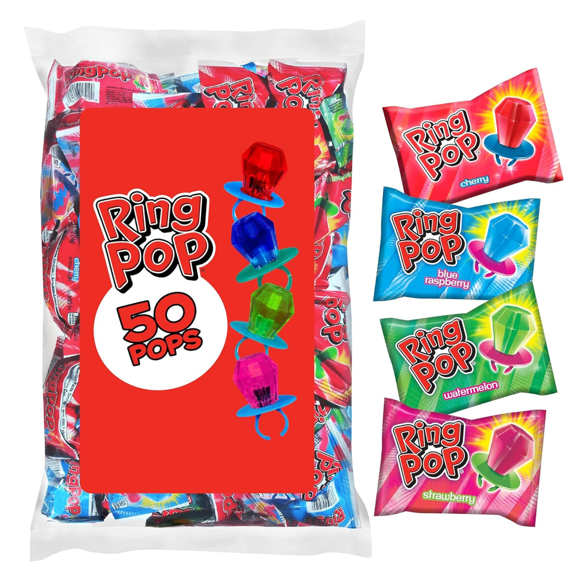 Ring Pop Halloween Candy Lollipops, 50 Count, Bulk Assorted Party Favors