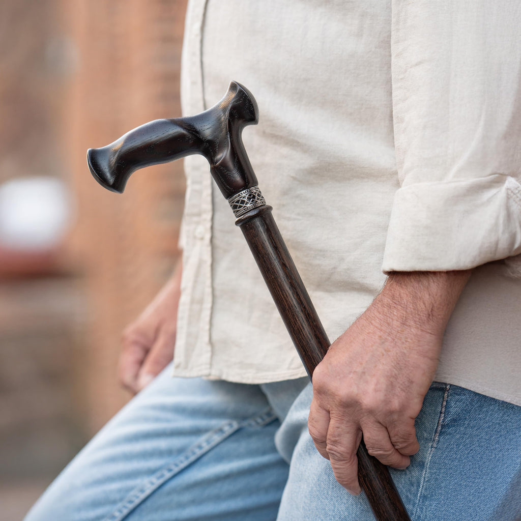 Asterom Walking Cane - Handmade, Ergonomic, Canes for Men - Wooden Walking Sticks for Seniors, Unique (Walnut, 36 Inches)