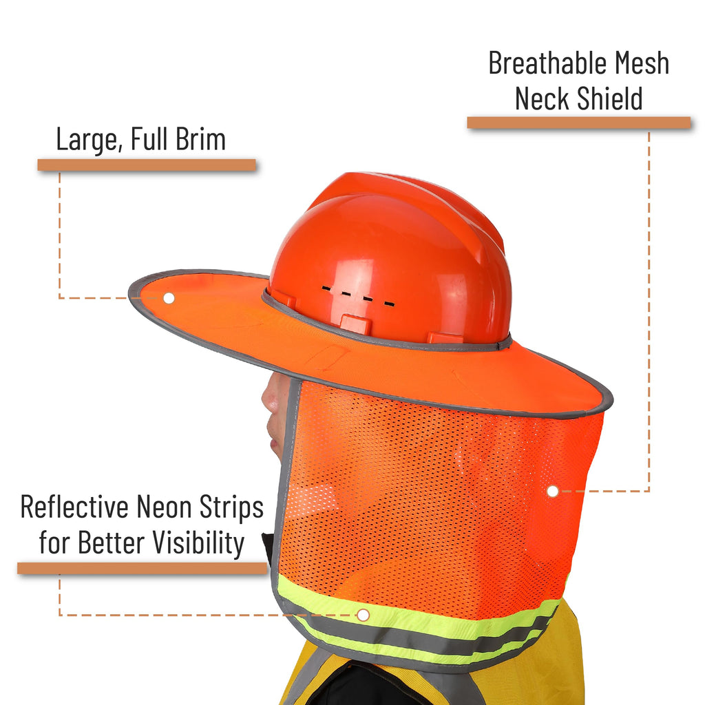UNCO- Hard Hat Sun Shield, 3 Pack, Orange, Full & Standard Brim Mesh Sunshade High Visibility Reflective, Hard Hat Accessories
