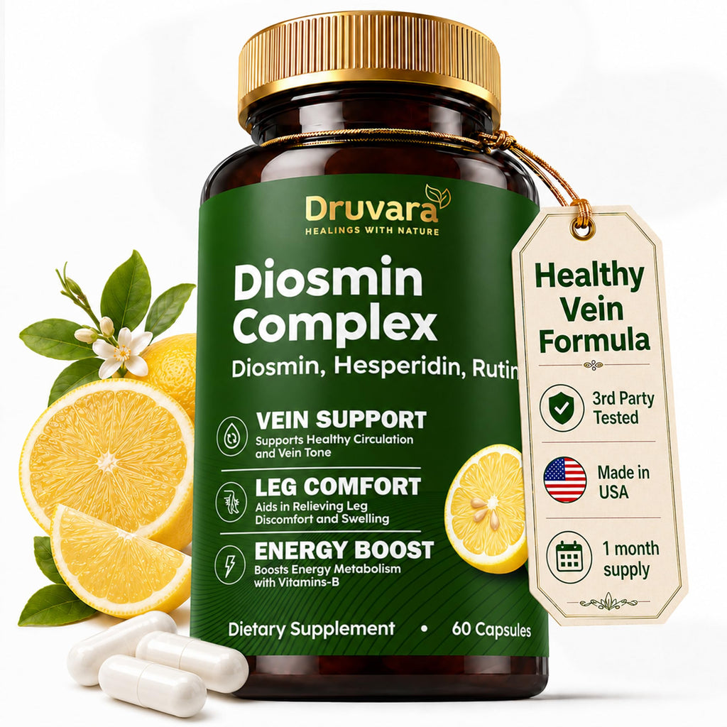 Druvara Diosmin Hesperidin with Rutin & B Vitamins | Vein Support Supplement for Leg Comfort, Healthy Circulation, Vein Strength & Improved Mobility - 60 Capsules