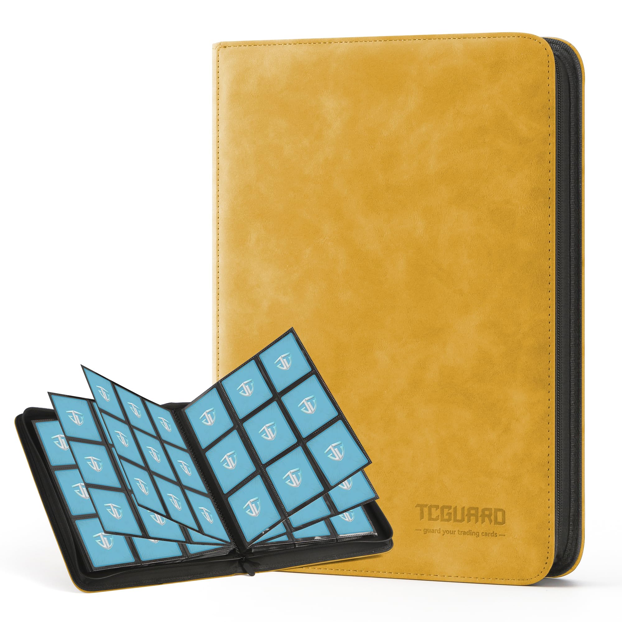 TCGUARD Trading Card Binder, 9 Pockets PU Card Collection Binder, Zipper Card Album Hold Up to 540 Cards, Binder for Sports Card, MTG, TCG Yugioh Card (Yellow)