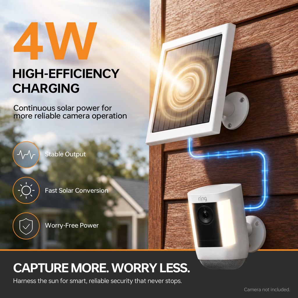 Solar Panel for Ring Camera, 2 Pack 4W Solar Charger with 10FT Cable, USB-C to Barrel Plug Adapter, Compatible with Ring Stick Up Cam Battery/Pro, Spotlight Cam Battery/Plus/Pro, Reolink Argus Pro