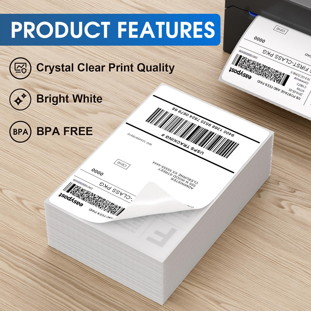 MaxGear 4" x 6" Direct Thermal Shipping Labels, 500 Fanfold, White