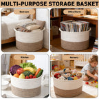 HZFTJOY Large Woven Blanket Basket,65L Cotton Rope Laundry Basket