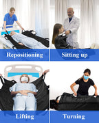 SPRING SEAON Patient Positioning Bed Pad with Handles – Transfer & Slide Sheet for Elderly Care, Waterproof Washable Draw Sheet for Hospital or Home Use, 46.5" x 38.5", 450 LBS Support,Black