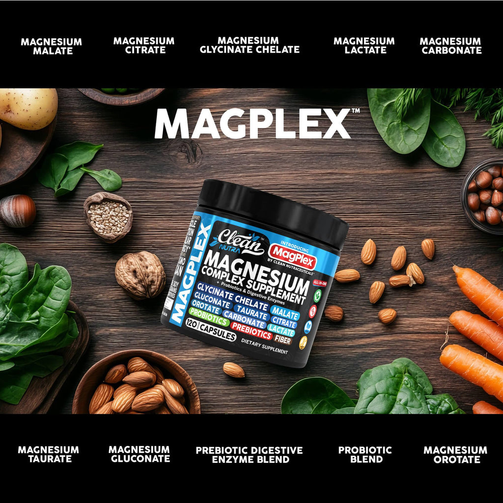 8in1 Magnesium Supplement Complex | Magnesium Glycinate Citrate Malate Gluconate Orotate Carbonate Lactate + Prebiotics Probiotics Digestive Enzymes Magnesio Capsules for Women Men by Clean Nutra