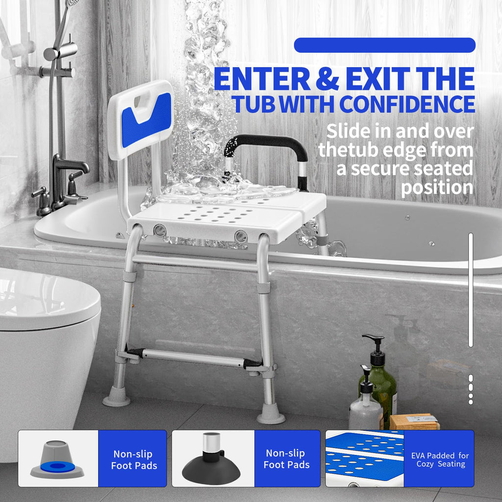 Drseats Heavy Duty Width Adjustable Bath Tub Transfer Shower Bench for Inside Tub Extended Shower Chair with Adjustable Height and Reversible Backrest Handicap Bath Seat for Elderly and Disabled