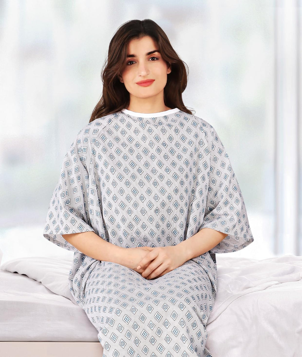 Unisex Hospital Gowns Back-Tie Patient Gowns, Blue Red Diamond, Pack of 6