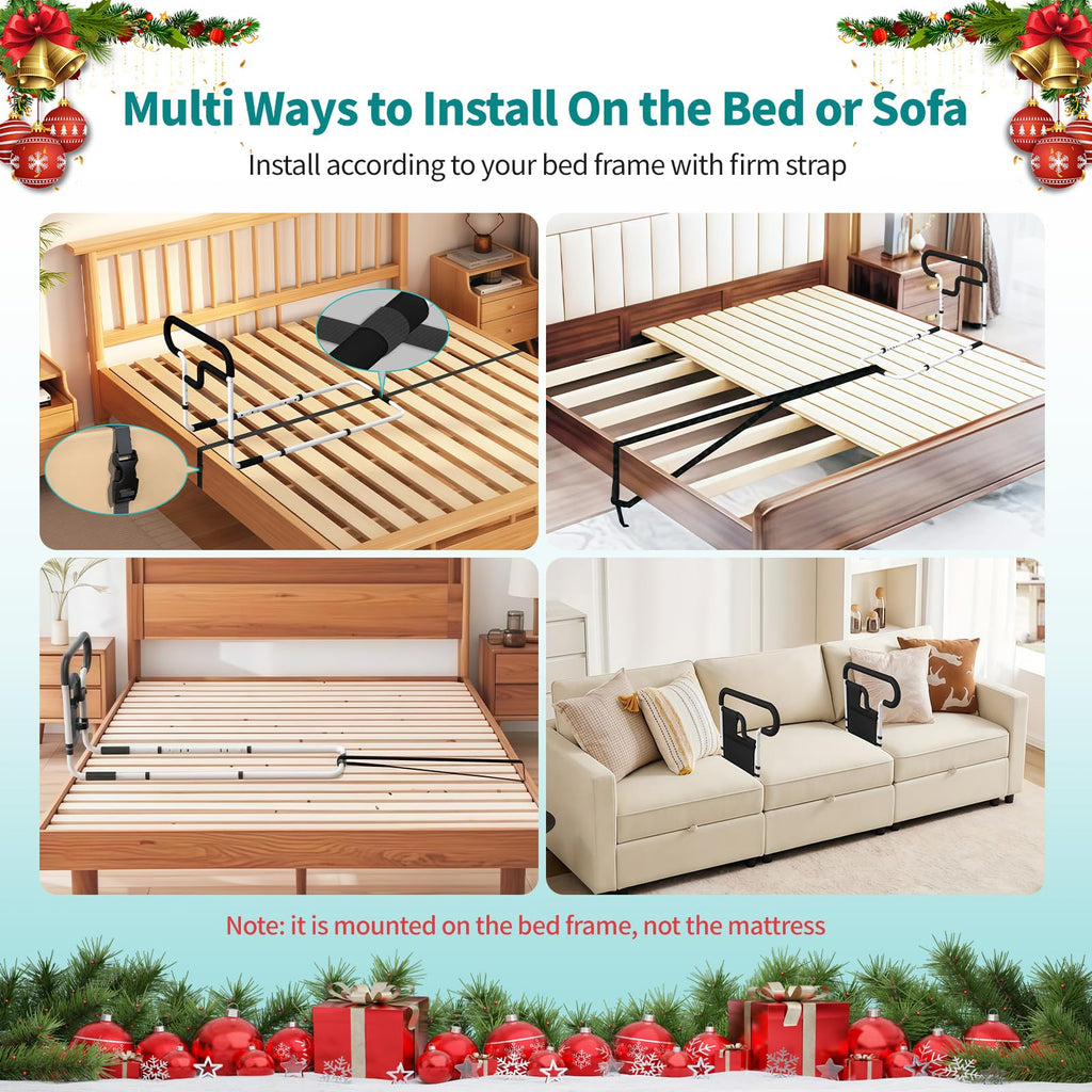 Bed Rails for Elderly Adults Safety, Height and Length Adjustable Bed Assist Rail for Senior, Bedrail with 2 Bag & Strap, Help Get in & Out of Bed, Fit Most Bed, Supports 300 lbs, Tool-Free