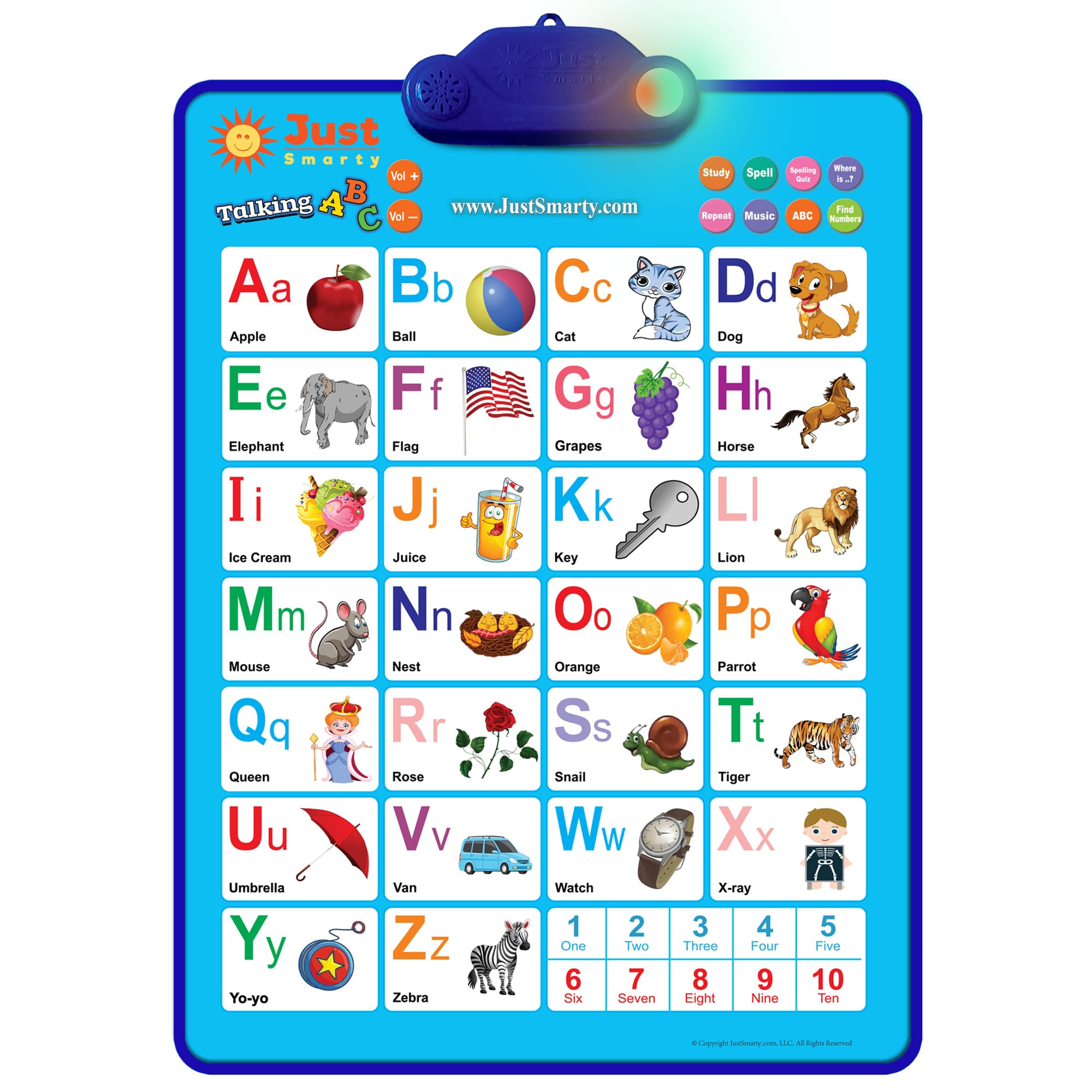 Just Smarty Interactive Alphabet Wall Chart | Talking ABCs & 123s Music Poster with Interactive Light | Toddler Alphabet Learning | Best Educational Gift for Boys & Girls Ages 2 3 4 5 | Letter Sounds
