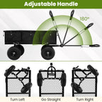 Goplus 880lbs Heavy Duty Garden Cart, Metal Utility Wagon Cart with Removable Oxford Cloth Liner & Mesh Sides, 10" Pneumatic Tires, 180° Rotating Handle for Yard, Lawn