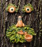 Flytime Tree Face Garden Decor with Bird Feeder - 12 Inch Whimsical Outdoor Statue, Weather Resistant Resin Tree Hugger Art for Yard & Garden