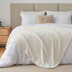 BEDELITE Ribbed Fleece Throw Blanket for Couch, Cream, 50"x60"