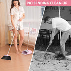 BSKLIN Broom and Dustpan Set House Brooms for Sweeping Indoor Collapsible Broom and Dust Pan Combo for Home Office Kitchen Lobby Floor Pet Hair (Pink)