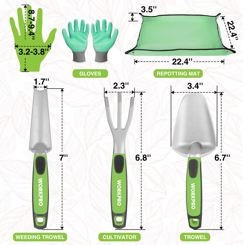 WORKPRO 5-Piece Aluminum Garden Tool Set with Repotting Mat