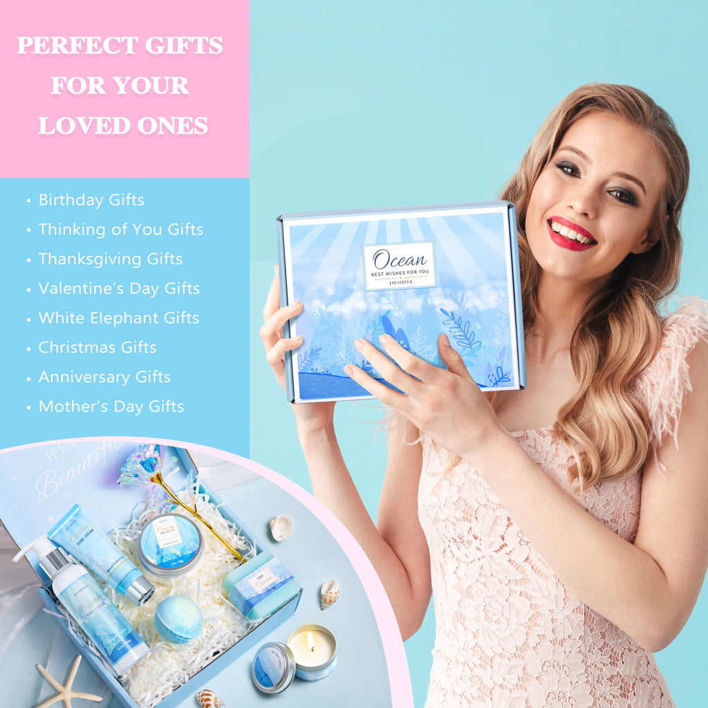 Gifts for Women, Ocean Scented Spa Gift for Women Birthday 7 Luxury Self Care Package, Gift Basket Care Package for Her Wife Mom Friends Female Bff