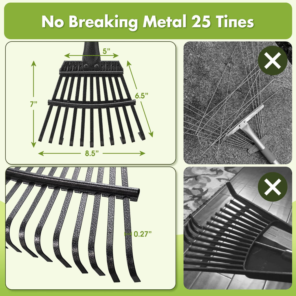 Rake for Leaves, Heavy Duty Small Leaf Rakes for Lawns & Yard with 60” Length 8.5” Width 11 Metal Tines, Lightweight Gardening Rake for Women Men Kids for Shrub,Grass,Mulch