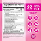 Vital Planet - Vital Flora Women’s Daily Probiotic 60 Billion CFU, 60 Diverse Strains, 7 Organic Prebiotics, Vaginal and Immune Support, Bloating, Digestive Health Probiotics for Women 60 Capsules