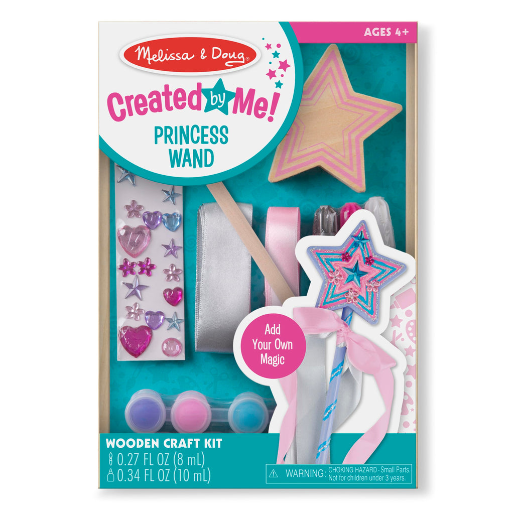 Melissa & Doug Created by Me! Paint & Decorate Your Own Wooden Princess Wand Craft Kit, Pink - Princess Crafts Great for Rainy Days, Princess Toys for Kids Ages 4+