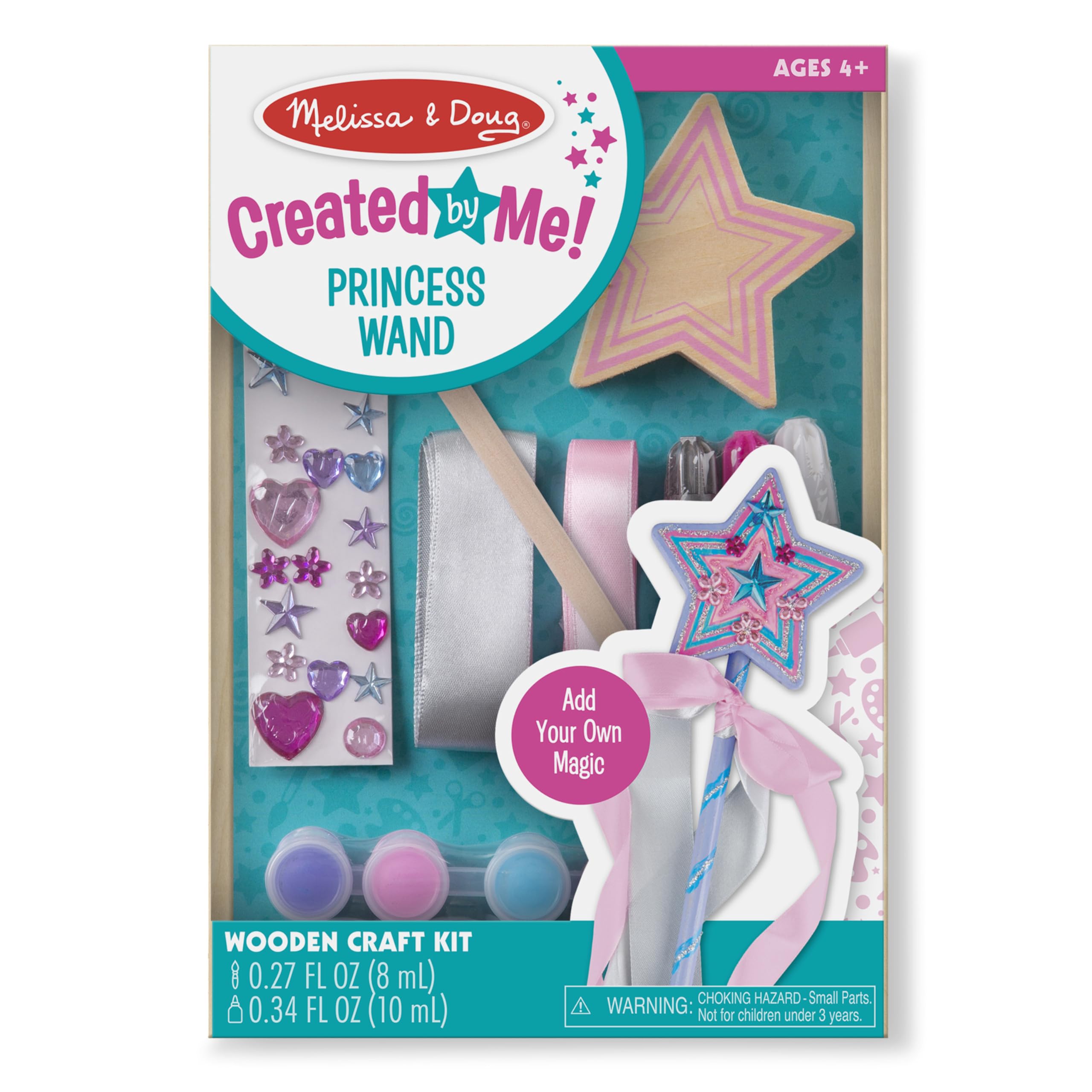 Melissa & Doug Created by Me! Paint & Decorate Your Own Wooden Princess Wand Craft Kit, Pink - Princess Crafts Great for Rainy Days, Princess Toys for Kids Ages 4+